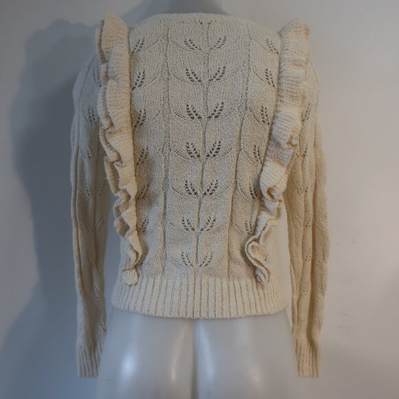 Womens LoveShackFancy Kennie Cream Double Bows  Ruffled Trim Sweater XS - Picture 10 of 11